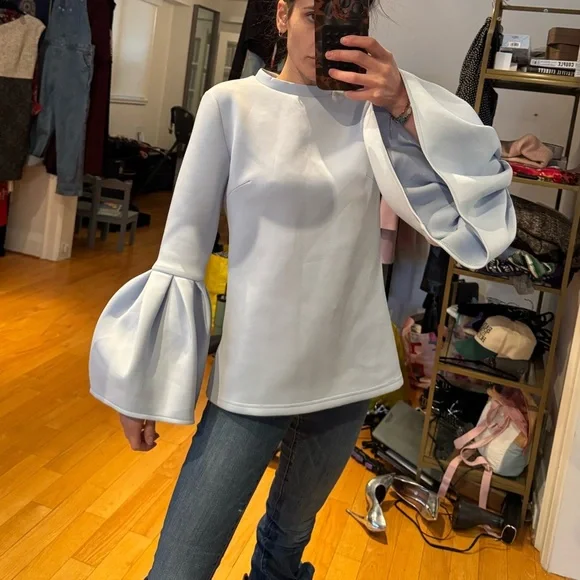 Blaque Label revolve  Powder Blue Scuba Bell Sleeve Top - Picture 5 of 13